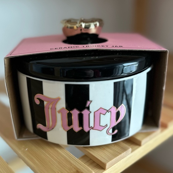 Juicy Couture Black And White Stripe Ceramic Trinket Jar – Modern Y2K Moment - Picture 3 of 6